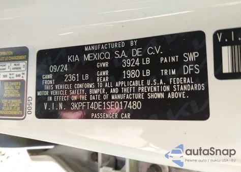 2025 Kia K4 Lxs z USA, uszkodzony, nr VIN 3KPFT4DE1SE017480